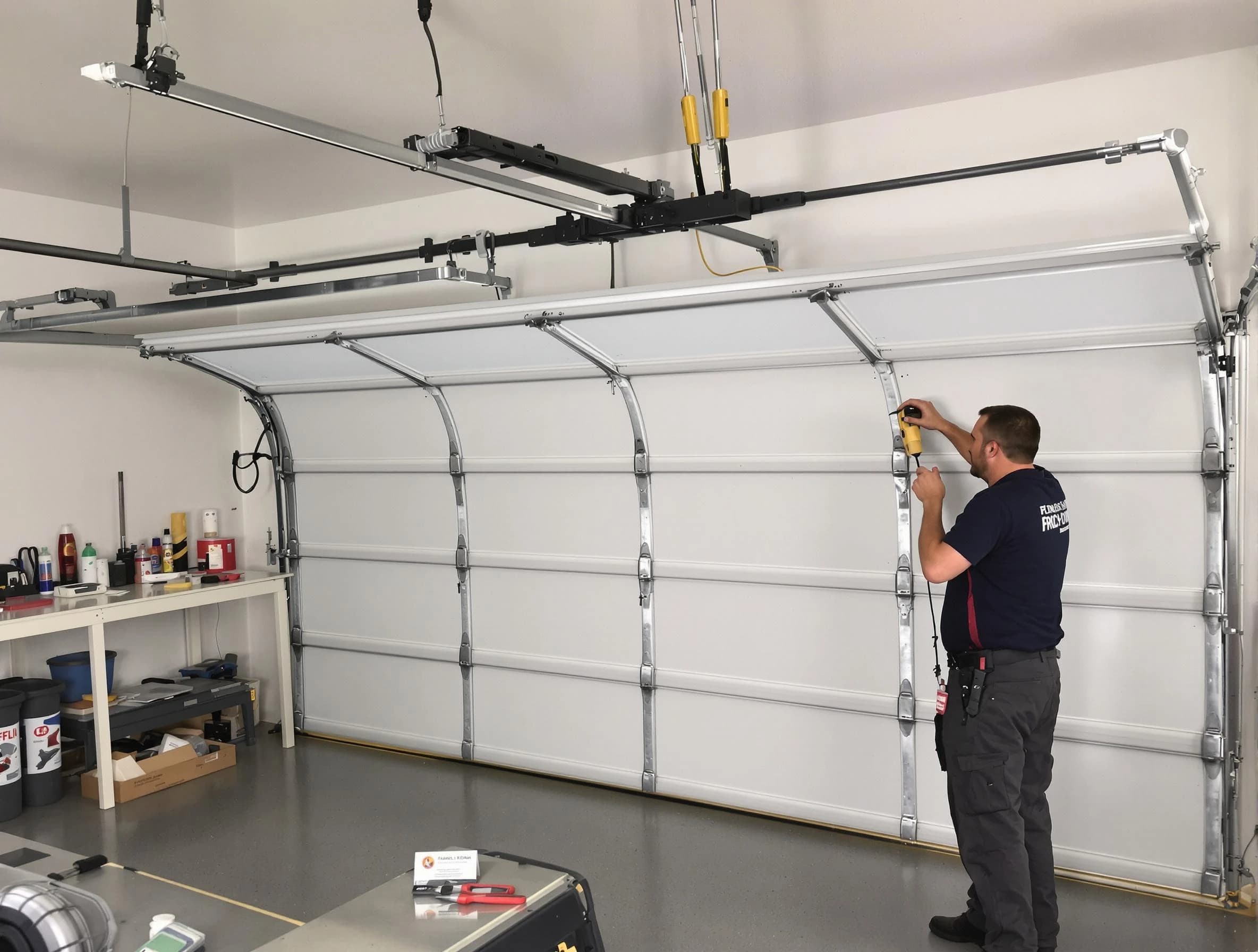 Bensley Garage Door Repair certified technician performing overhead door system repair in Bensley