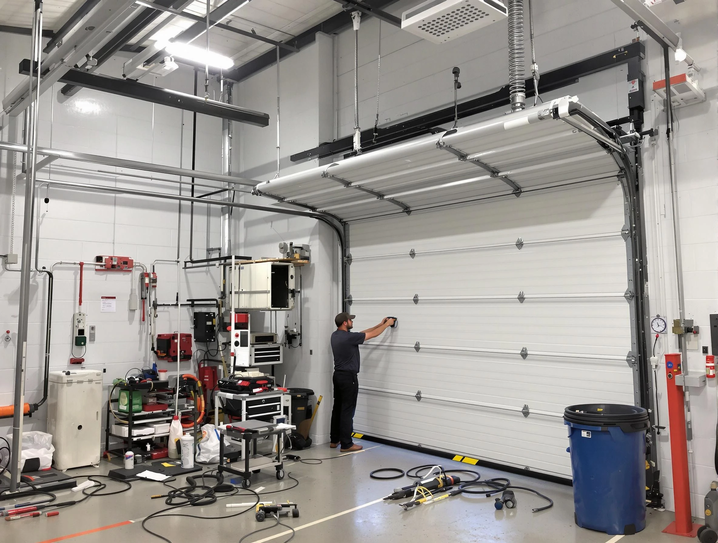 Bensley Garage Door Repair certified technician performing commercial door repair at a Bensley business facility