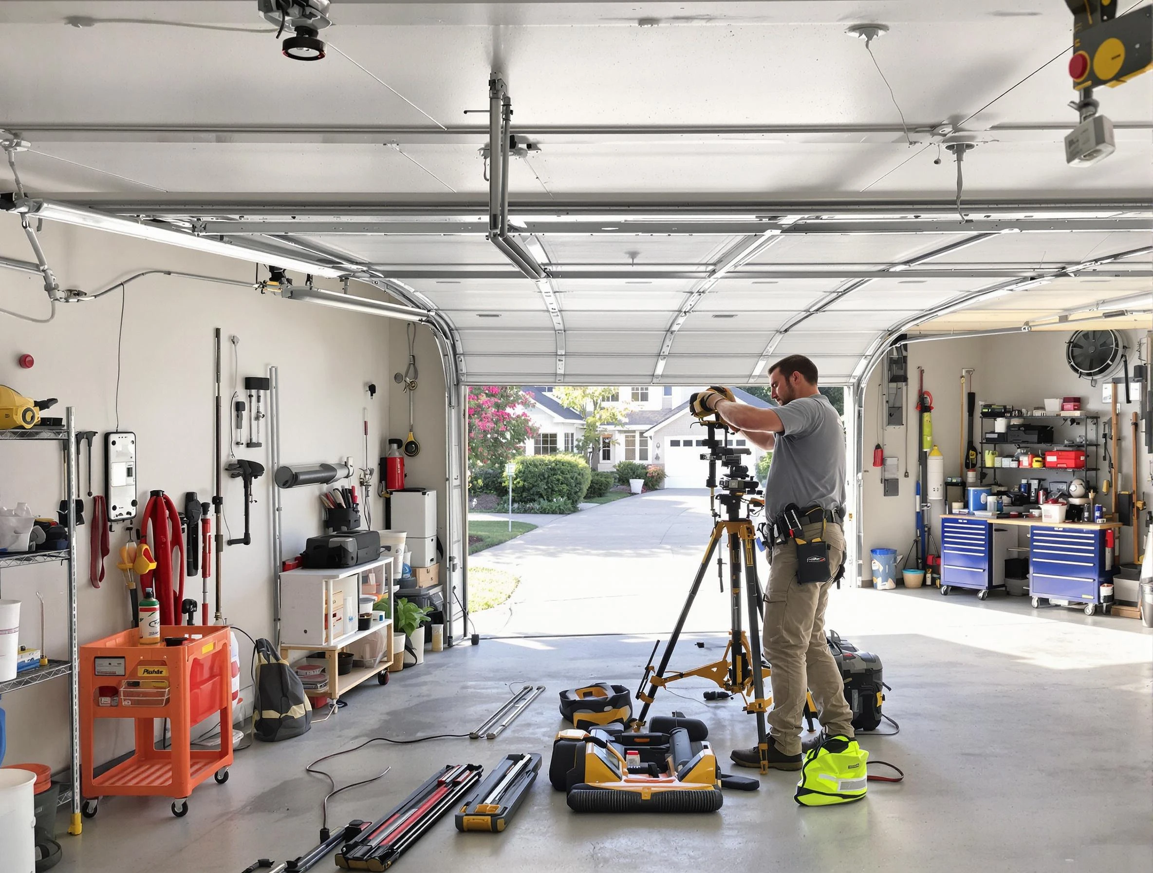 Bensley Garage Door Repair specialist performing laser-guided track alignment in Bensley